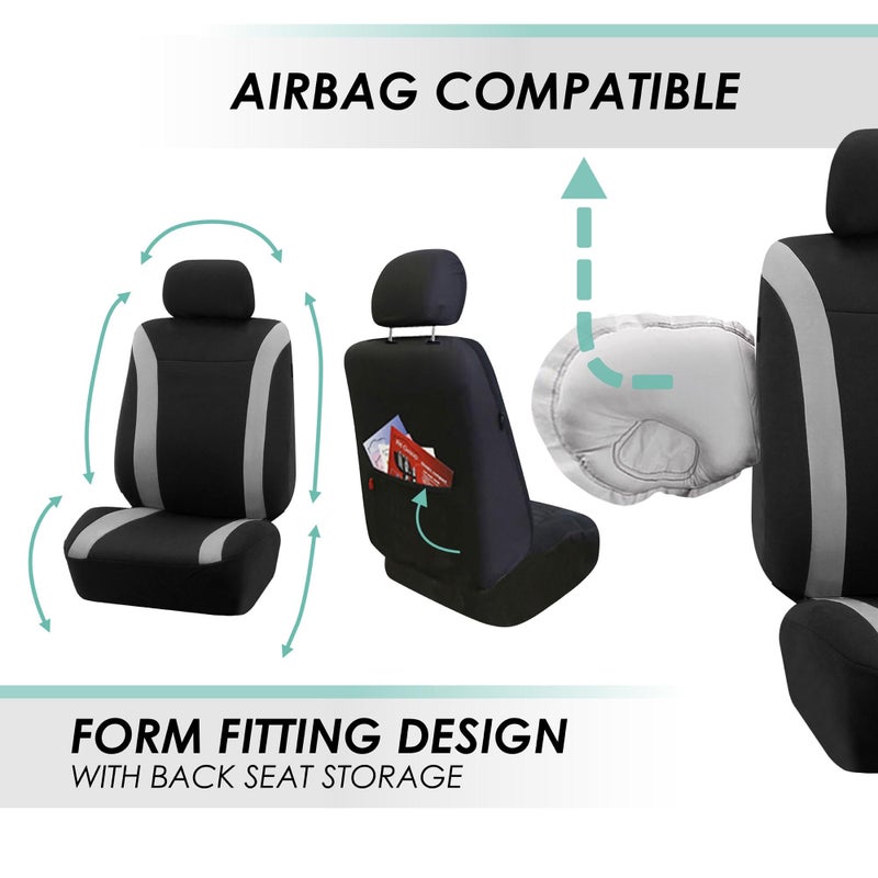 FH Group Automotive Car Seat Covers Cosmopolitan Flat Cloth Full Set Gray Seat Covers, (Airbag Compatible & Split Bench) with Gift Universal Fit Interior Accessories for Cars Trucks and SUVs - Image 5